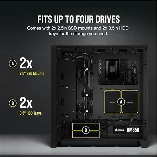 CORSAIR 4000D AIRFLOW Tempered Glass Mid-Tower ATX Case - High-Airflow - Cable Management System - Spacious Interior - Two Included 120 mm Fans - Black