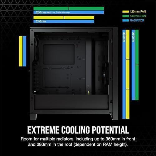 CORSAIR 4000D AIRFLOW Tempered Glass Mid-Tower ATX Case - High-Airflow - Cable Management System - Spacious Interior - Two Included 120 mm Fans - Black