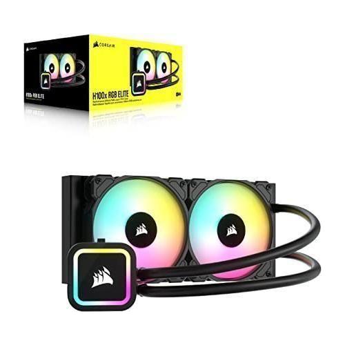 Corsair H100x RGB Elite Liquid CPU Cooler For Desktop - 32 Dynamic LEDs SP120 Series PWM Fans with AirGuide Technology Intel® LGA 1700, 1200, 115X, 2066, AMD® AM5/AM4 Sockets Black, 240mm AIO