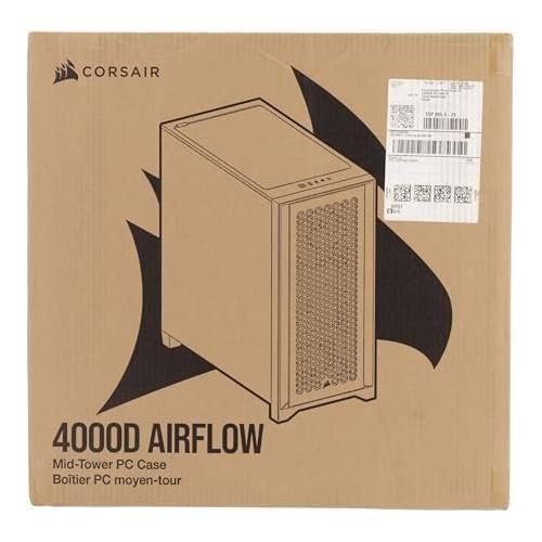 CORSAIR 4000D AIRFLOW Tempered Glass Mid-Tower ATX Case - High-Airflow - Cable Management System - Spacious Interior - Two Included 120 mm Fans - Black