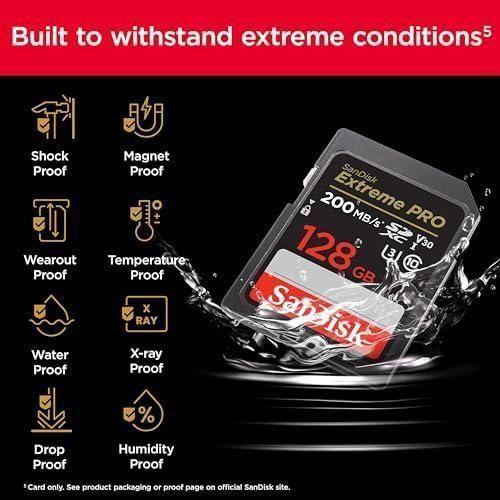 SanDisk 128GB Extreme PRO SDXC UHS-I Memory Card - C10, U3, V30, 4K UHD, SD Card - SDSDXXD-128G-GN4IN