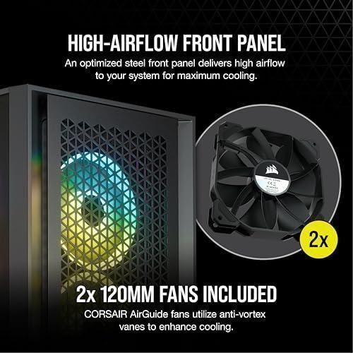 CORSAIR 4000D AIRFLOW Tempered Glass Mid-Tower ATX Case - High-Airflow - Cable Management System - Spacious Interior - Two Included 120 mm Fans - Black