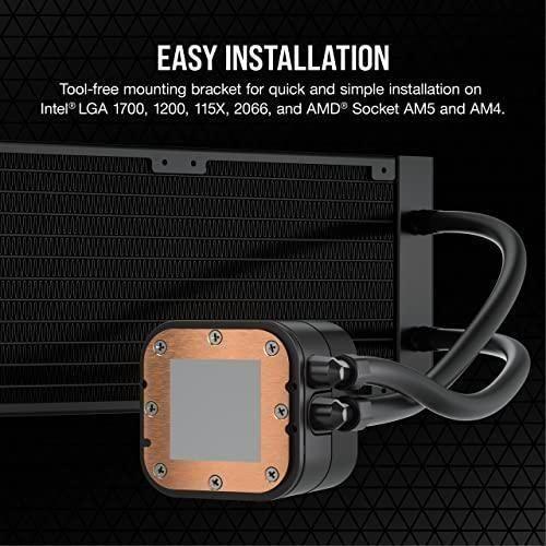 Corsair H100x RGB Elite Liquid CPU Cooler For Desktop - 32 Dynamic LEDs SP120 Series PWM Fans with AirGuide Technology Intel® LGA 1700, 1200, 115X, 2066, AMD® AM5/AM4 Sockets Black, 240mm AIO
