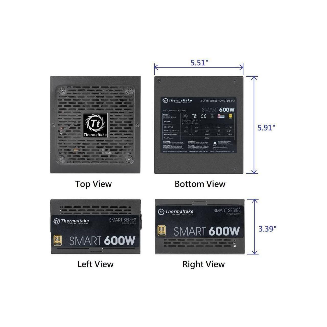 Thermaltake Toughpower GX2 80+ Gold 600W SLI/Crossfire Ready Continuous Power ATX 12V V2.4/EPS V2.92 Non Modular Power Supply 5 Year Warranty PS-TPD-0600NNFAGU-2