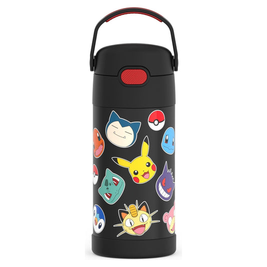 THERMOS FUNTAINER Water Bottle with Straw - 12 Ounce, Pokémon - Kids Stainless Steel Vacuum Insulated Water Bottle with Lid