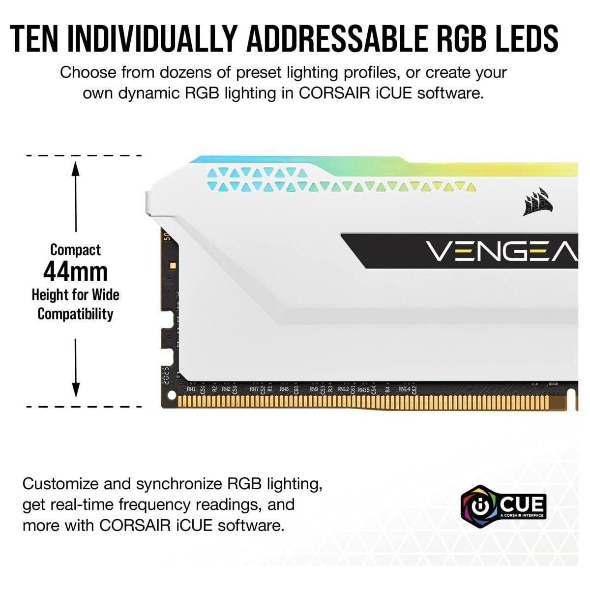 Corsair VENGEANCE RGB PRO SL DDR4 32GB (2x16GB) 3600MHz CL18 Intel XMP 2.0 AMD Ryzen iCUE Compatible Computer Memory - White (CMH32GX4M2D3600C18W)