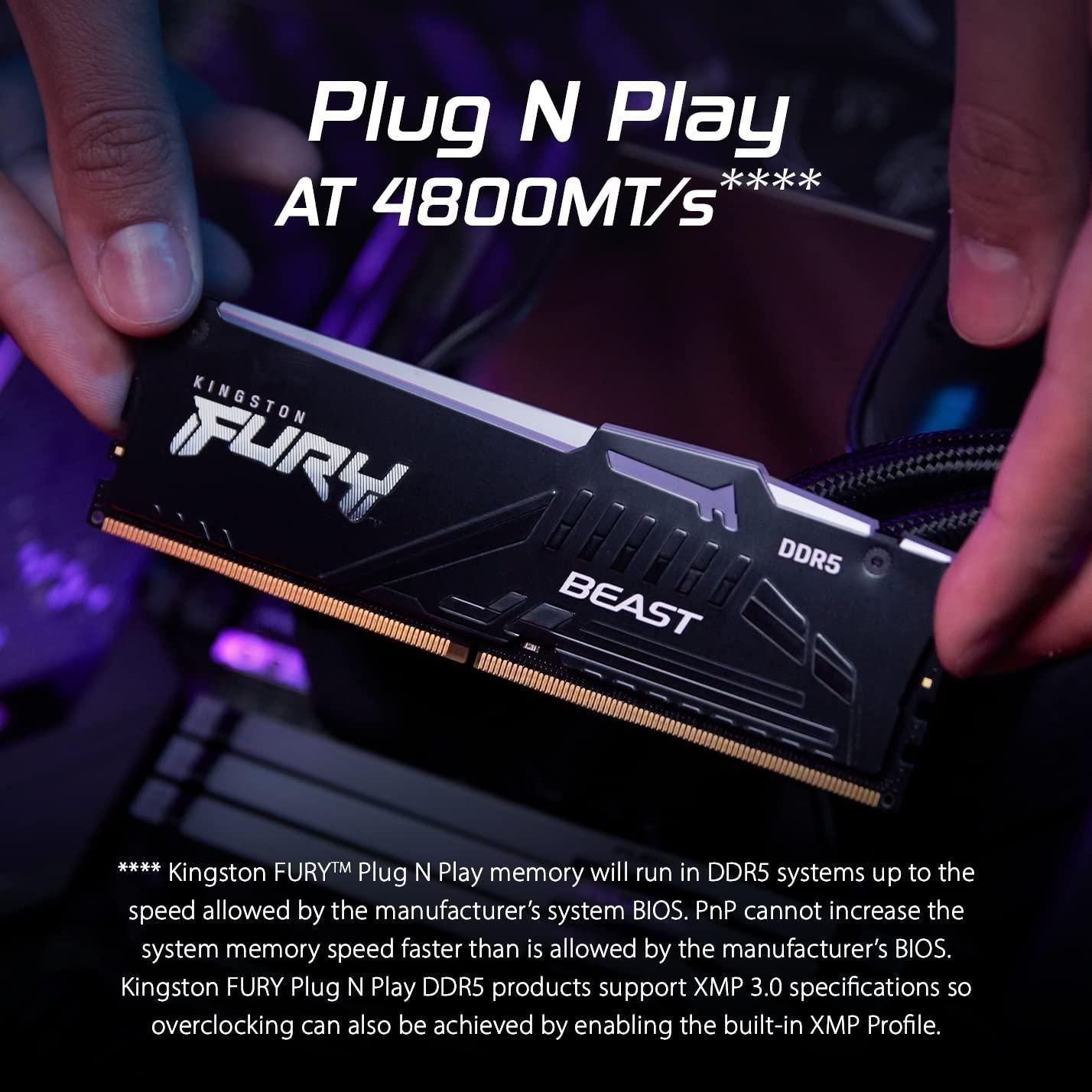 Kingston FURY Beast RGB 64GB 5600MT/s DDR5 CL40 DIMM Desktop Memory (Kit of 2) | Intel XMP 3.0 | Infrared Sync Technology | Overclocking Stability | KF556C40BBAK2-64