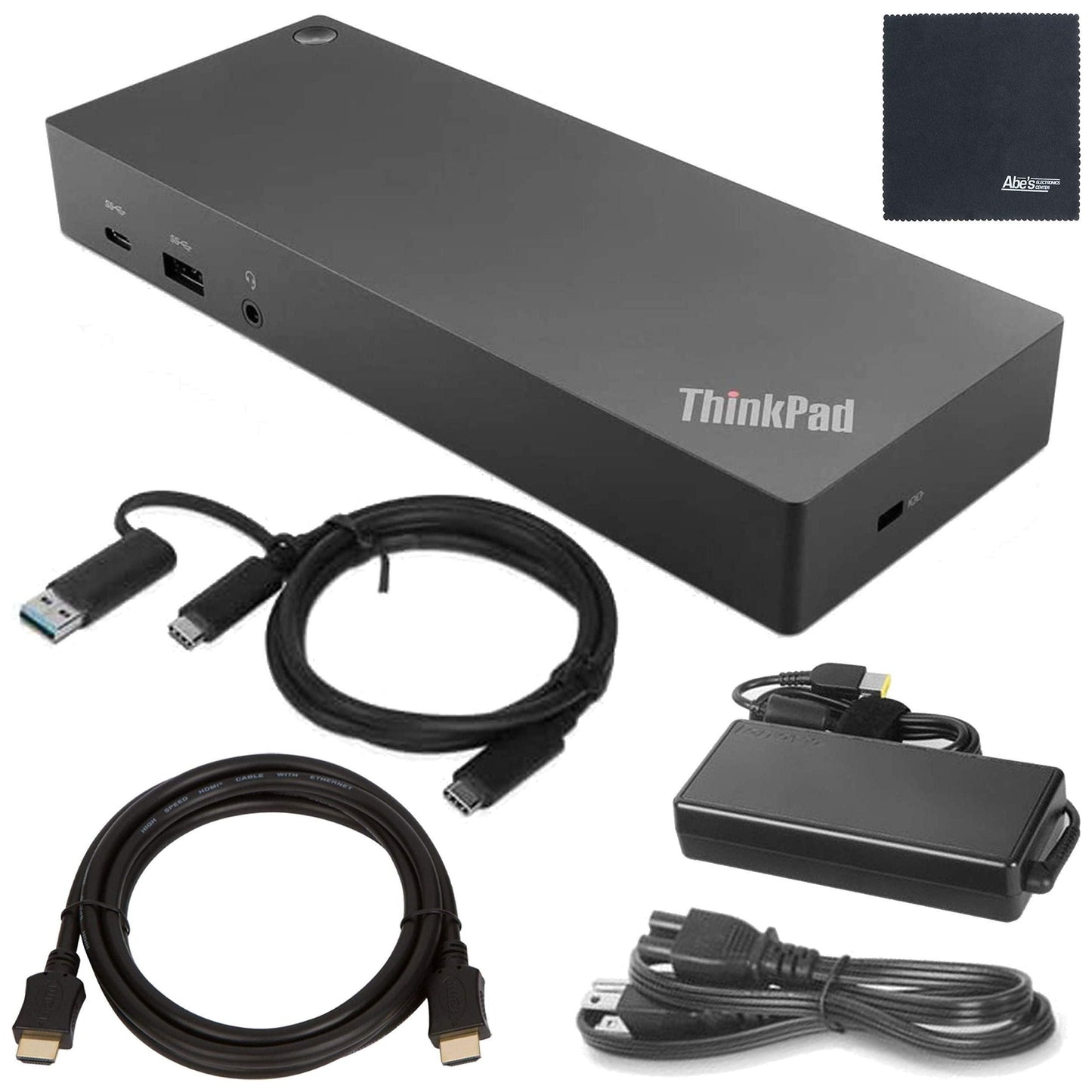 Lenovo ThinkPad Hybrid USB-C with USB-A Dock US (40AF0135US) with USB Type-A Adapter + ZoomSpeed HDMI Cable (with Ethernet) + Starter Bundle