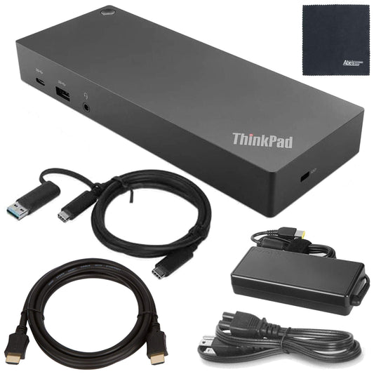 Lenovo ThinkPad Hybrid USB-C with USB-A Dock US (40AF0135US) with USB Type-A Adapter + ZoomSpeed HDMI Cable (with Ethernet) + Starter Bundle
