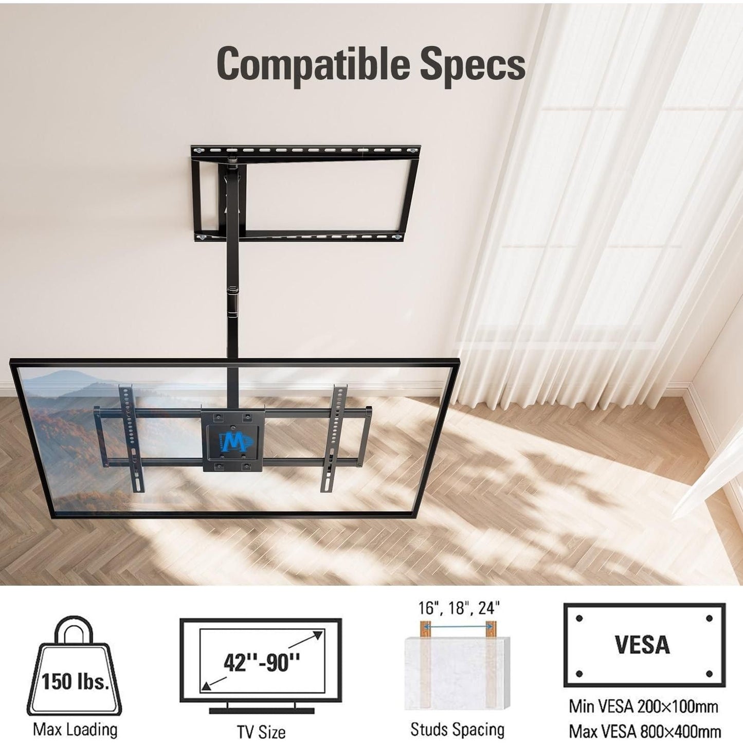 Mounting Dream Long Arm TV Wall Mount for Most 42-90 Inch TV, 40 Inch Extension TV Mount Swivel and Tilt, Full Motion Mount Fits Max VESA 800x400mm, 150 lbs. Loading, 16”,18”, 24” Studs