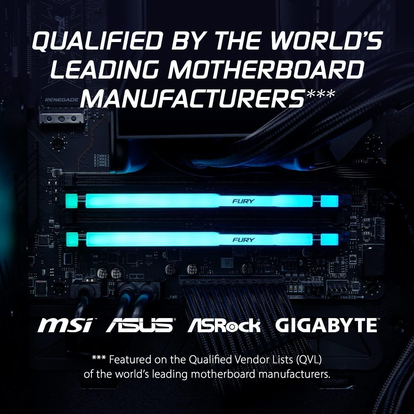 Kingston FURY Beast RGB 64GB 5600MT/s DDR5 CL40 DIMM Desktop Memory (Kit of 2) | Intel XMP 3.0 | Infrared Sync Technology | Overclocking Stability | KF556C40BBAK2-64