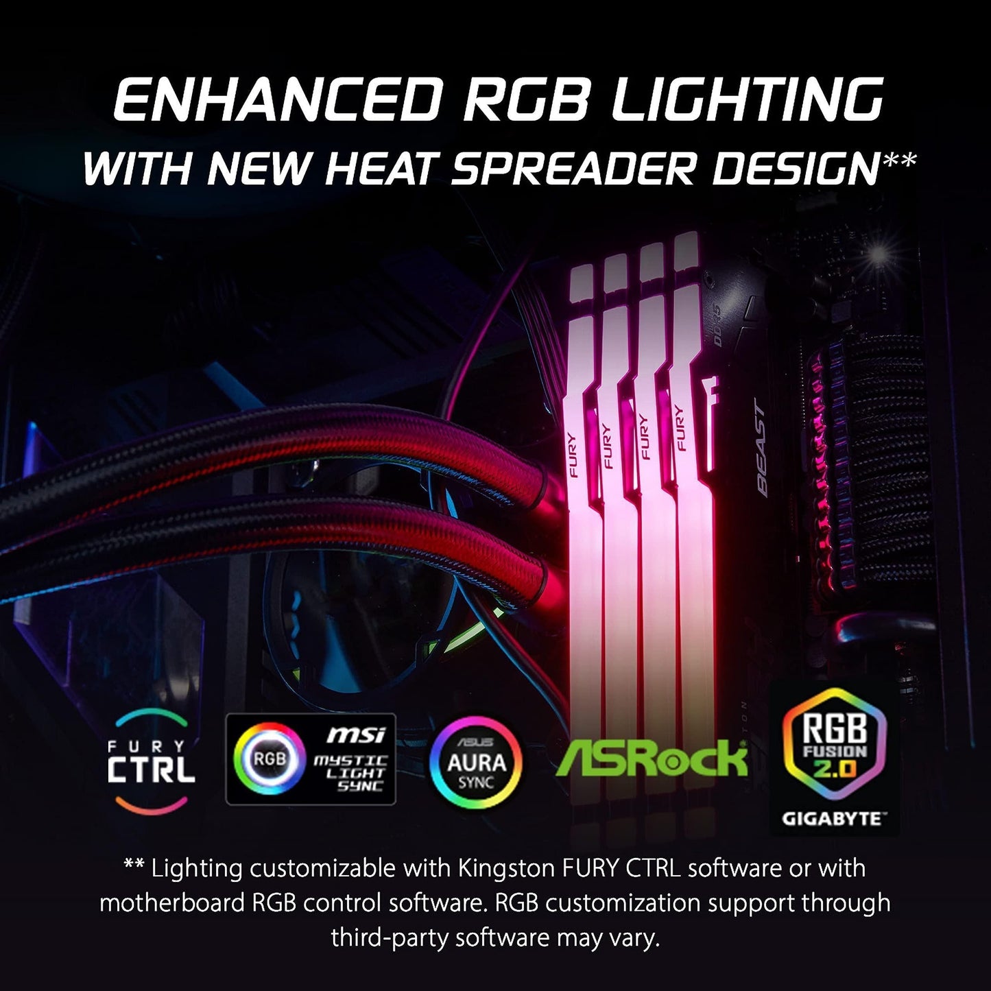Kingston Fury Beast RGB 32GB (2x16GB) 6000MT/s DDR5 CL36 Desktop Memory Kit of 2 | Infrared Sync Technology | AMD Expo | Plug N Play | KF560C36BBEAK2-32