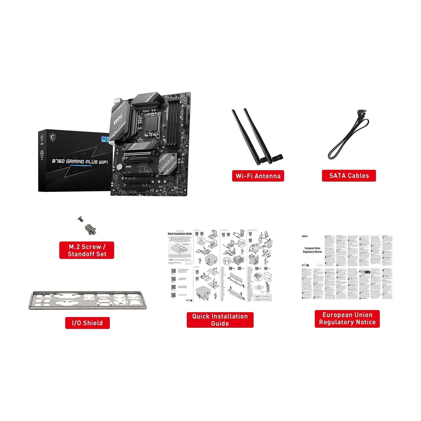 MSI B760 Gaming Plus WiFi Gaming Motherboard (Supports 12th/13th/14th Gen Intel Processors, LGA 1700, DDR5, PCIe 4.0, M.2, 2.5Gbps LAN, USB 3.2 Gen2, HDMI/DP, Wi-Fi 6E, Bluetooth 5.3, ATX)