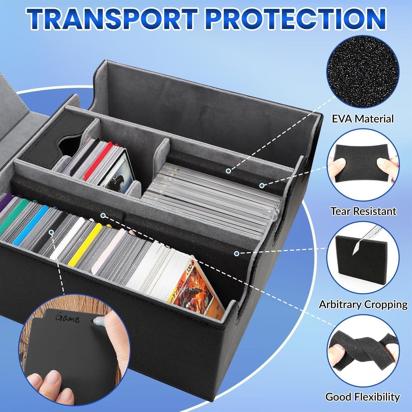 Card Storage Box for Trading Cards, 1900+ PU Leather Magnetic Closure TCG Storage Box, Holds 5 Commander Deck Boxes, Suitable for MTG, YuGiOh, and Sports Cards, with 15 Card Dividers Dice Tray