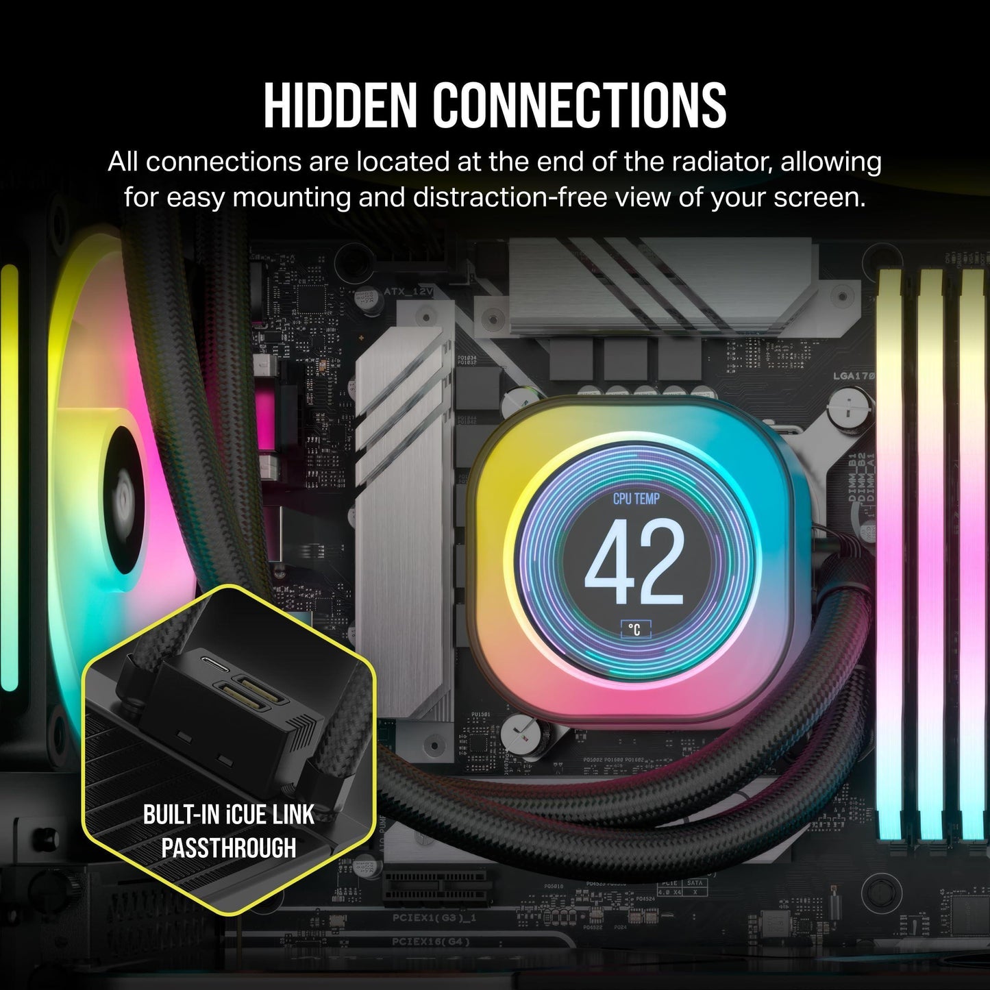 CORSAIR iCUE Link H150i LCD Liquid CPU Cooler - 360mm AIO - QX120 RGB Fans - 2.1” IPS LCD Screen - Fits Intel LGA 1700, AMD AM5 - iCUE Link System Hub Included - Black