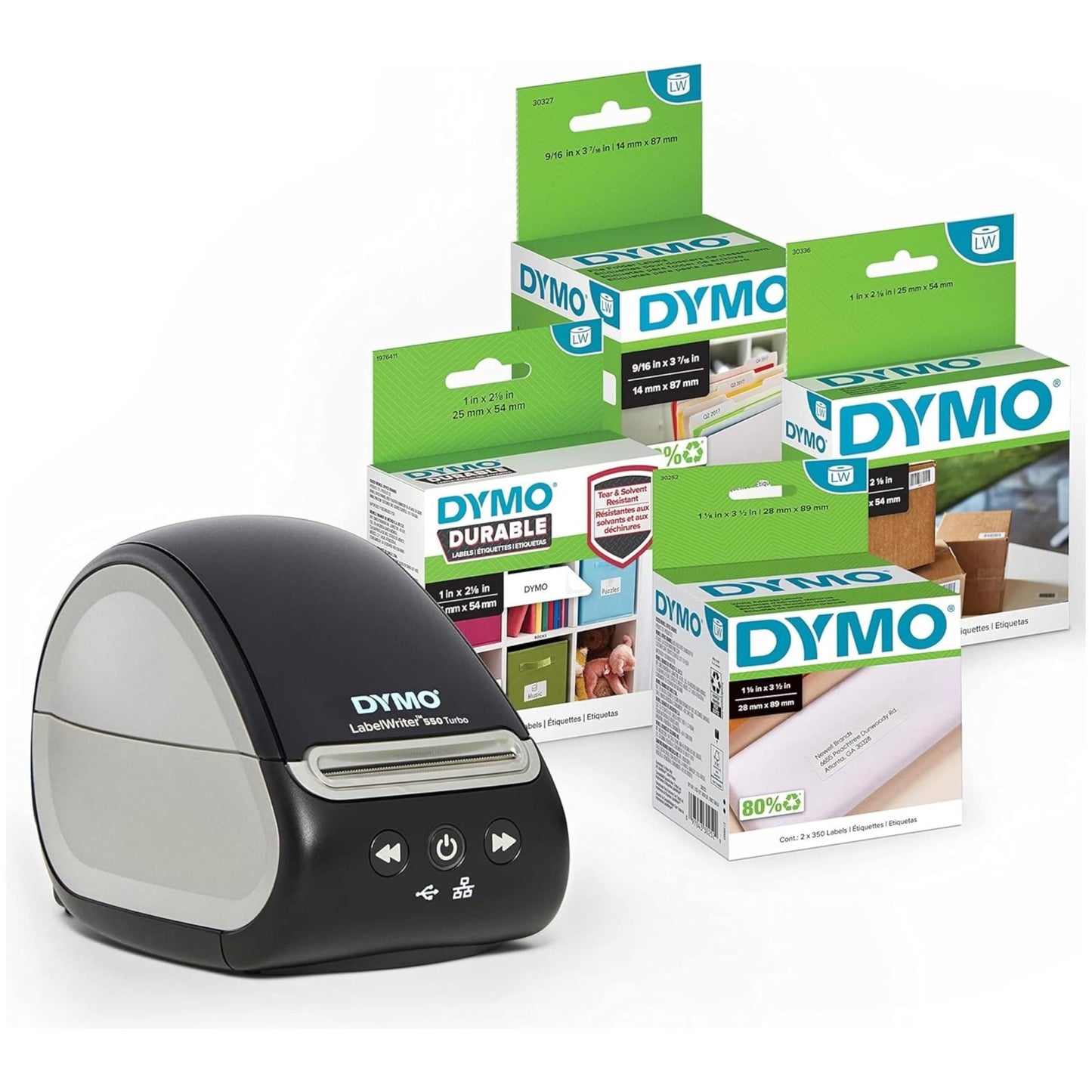 DYMO LabelWriter 550 Turbo Label Printer Bundle, Label Maker with Thermal Printing,Auto Label Recognition,Includes Address Labels,Multipurpose Labels,Durable Multipurpose Labels and File Folder Labels