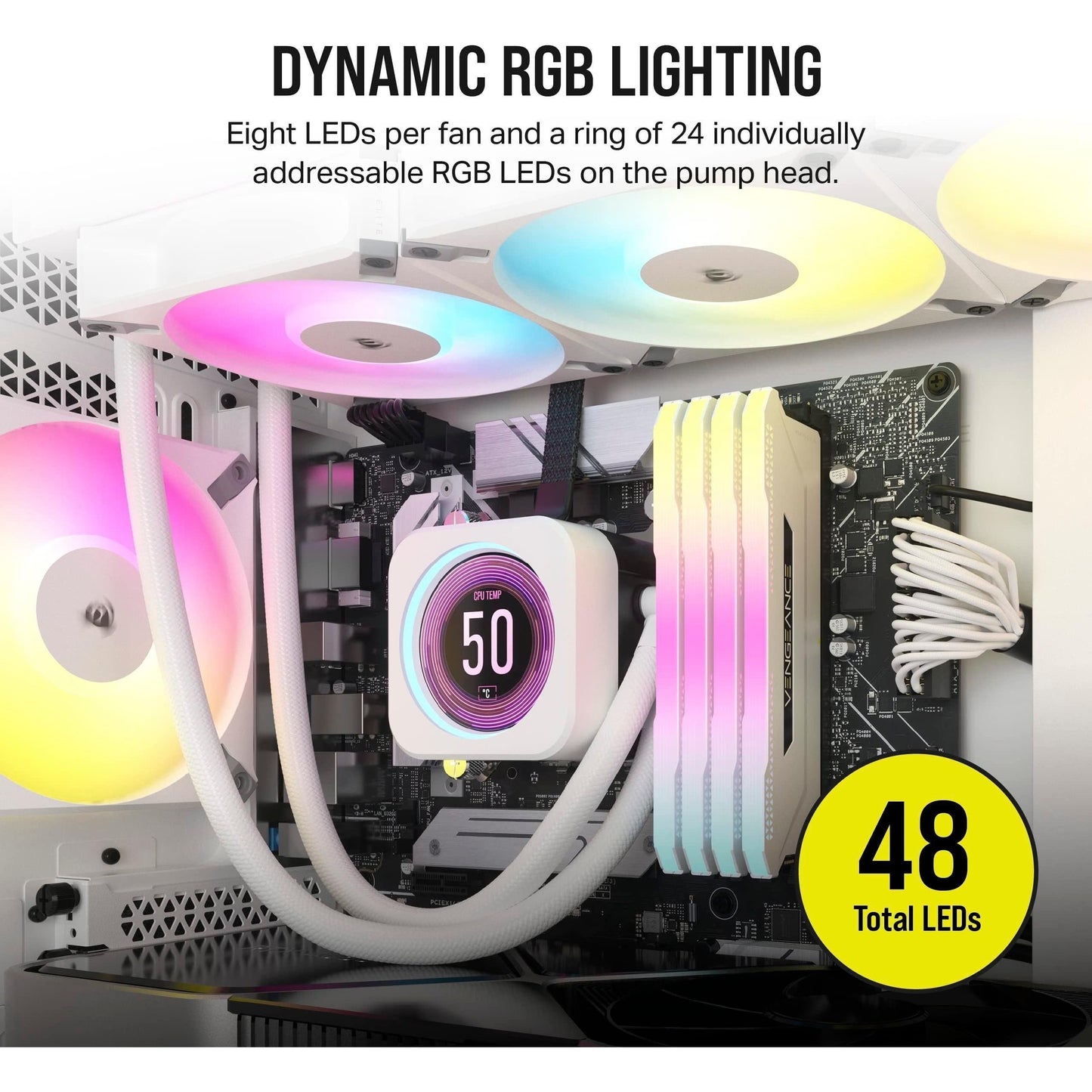 Corsair iCUE H150i Elite LCD XT Liquid CPU Cooler - IPS LCD Screen - Three AF120 RGB Elite Fans-360mm Radiator - Fits Intel® LGA 1700, AMD® AM5, & More - Included iCUE Commander CORE -White, 12 Volts