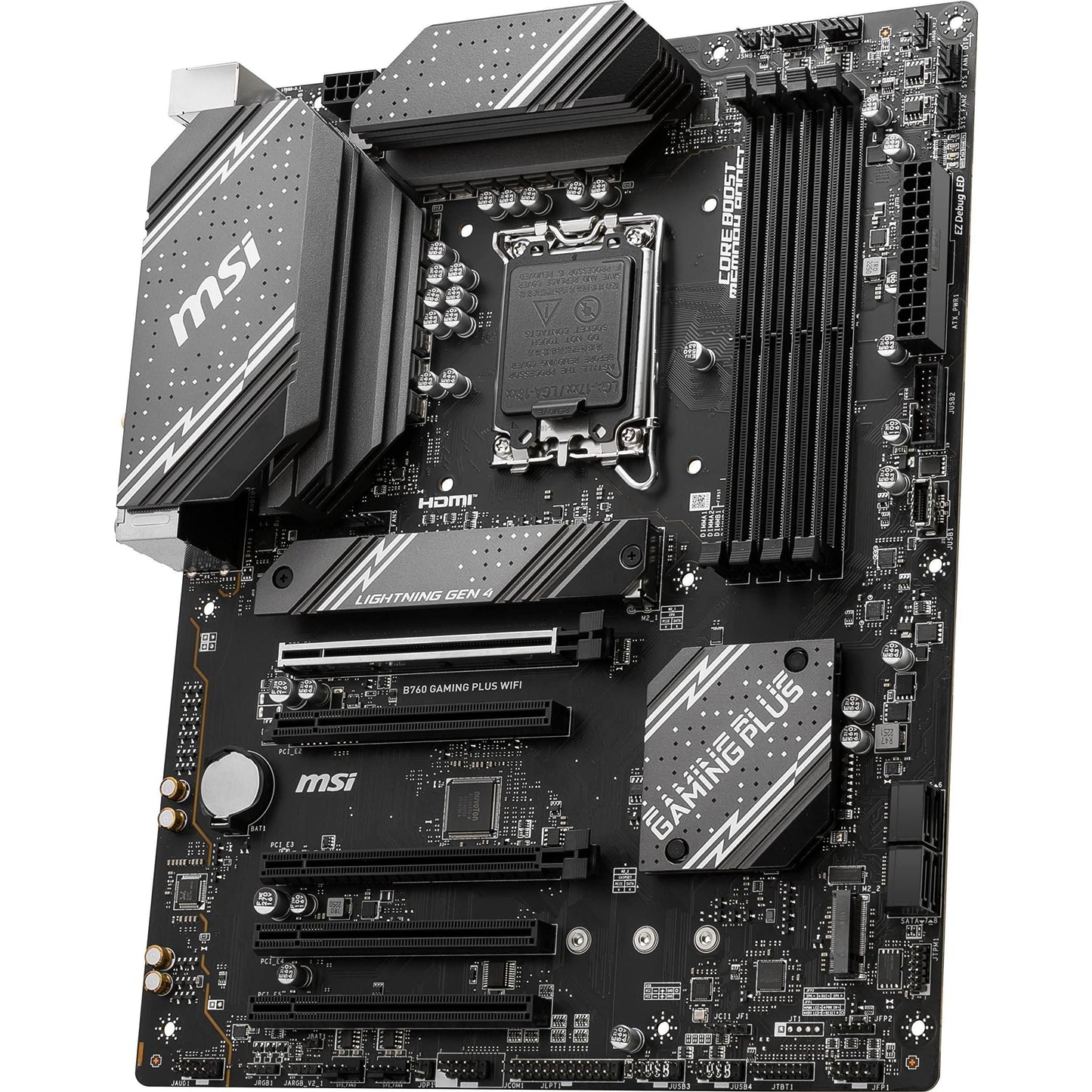 MSI B760 Gaming Plus WiFi Gaming Motherboard (Supports 12th/13th/14th Gen Intel Processors, LGA 1700, DDR5, PCIe 4.0, M.2, 2.5Gbps LAN, USB 3.2 Gen2, HDMI/DP, Wi-Fi 6E, Bluetooth 5.3, ATX)
