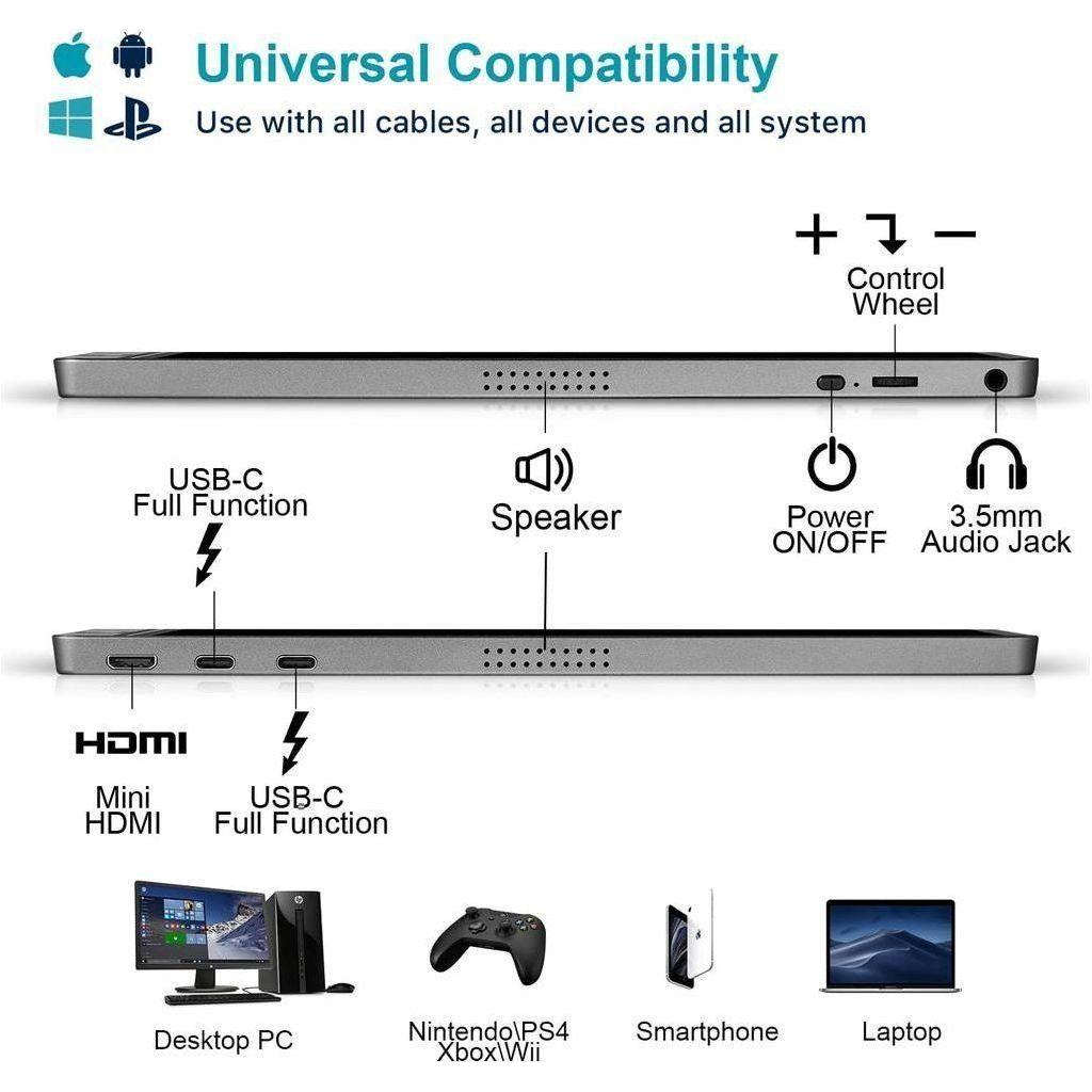 KYY Portable Monitor 15.6inch 1080P FHD USB-C, HDMI Computer Display HDR IPS Gaming Monitor w/Premium Smart Cover & Screen Protector, Speakers, for Laptop PC MAC Phone PS4 Xbox Switch