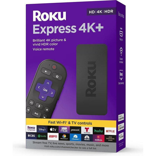 Roku Express 4K+ | Roku Streaming Device 4K/HDR, Roku Voice Remote, Free & Live TV