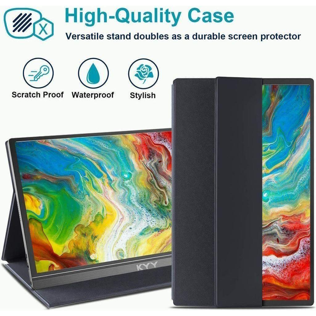 KYY Portable Monitor 15.6inch 1080P FHD USB-C, HDMI Computer Display HDR IPS Gaming Monitor w/Premium Smart Cover & Screen Protector, Speakers, for Laptop PC MAC Phone PS4 Xbox Switch