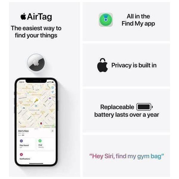 Apple AirTag 4 Pack....Keep track of and find your items alongside friends and devices in the Find My app - Select Tronix