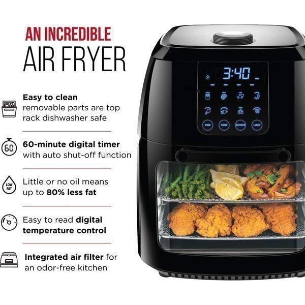 Chefman 6.3-Qt 4-In-1 Digital Air Fryer+, Rotisserie, Dehydrator, Convection Oven, XL Family Size, 8 Touch Screen Presets, BPA-Free, Auto Shutoff, Accessories Included, Black - Select Tronix