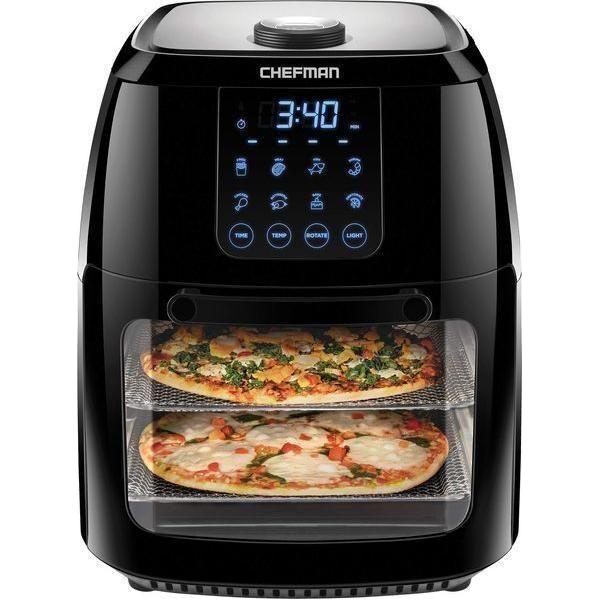 Chefman 6.3-Qt 4-In-1 Digital Air Fryer+, Rotisserie, Dehydrator, Convection Oven, XL Family Size, 8 Touch Screen Presets, BPA-Free, Auto Shutoff, Accessories Included, Black - Select Tronix