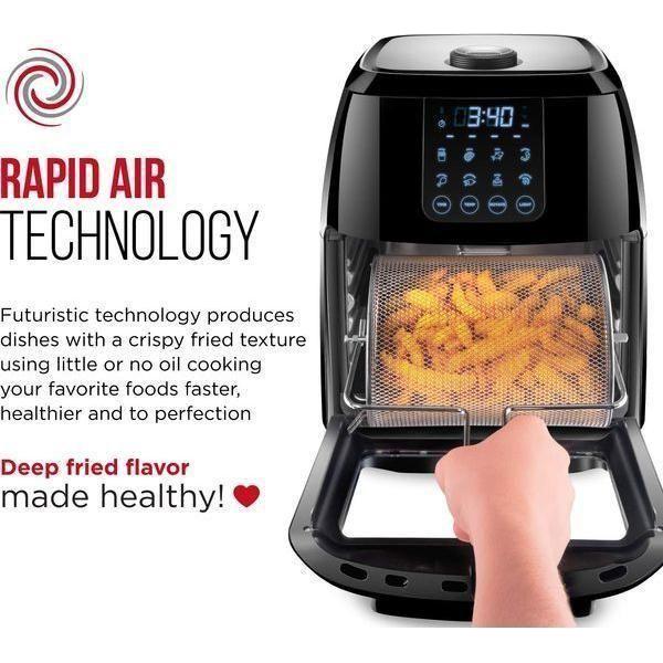 Chefman 6.3-Qt 4-In-1 Digital Air Fryer+, Rotisserie, Dehydrator, Convection Oven, XL Family Size, 8 Touch Screen Presets, BPA-Free, Auto Shutoff, Accessories Included, Black - Select Tronix