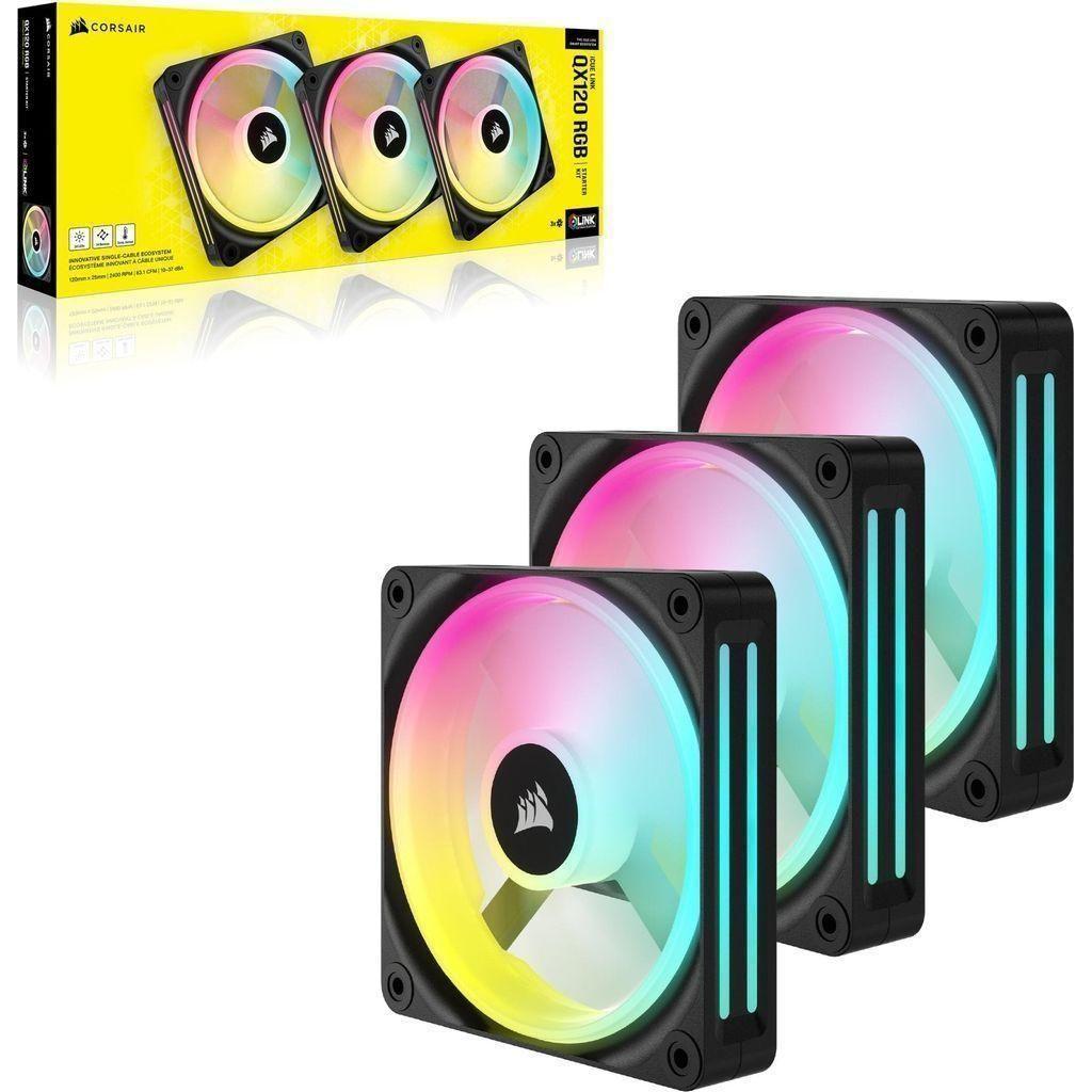 Corsair iCUE LINK QX120 RGB 120mm Magnetic Dome RGB Fans - Triple Fan Starter Kit with iCUE LINK System Hub - Black - Select Tronix