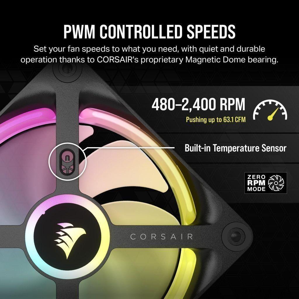 Corsair iCUE LINK QX120 RGB 120mm Magnetic Dome RGB Fans - Triple Fan Starter Kit with iCUE LINK System Hub - Black - Select Tronix