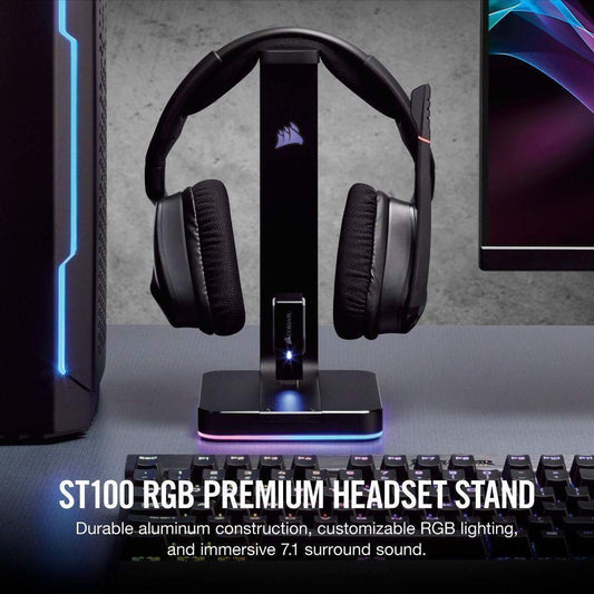 Corsair ST100 RGB Premium Headset Stand with 7.1 Surround Sound - 3.5mm and 2xUSB 3.0,Aluminum - Select Tronix