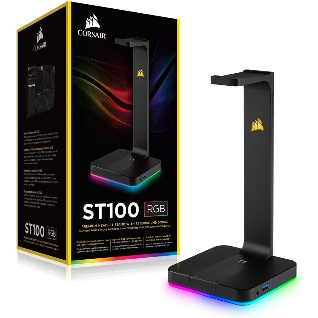 Corsair ST100 RGB Premium Headset Stand with 7.1 Surround Sound - 3.5mm and 2xUSB 3.0,Aluminum - Select Tronix