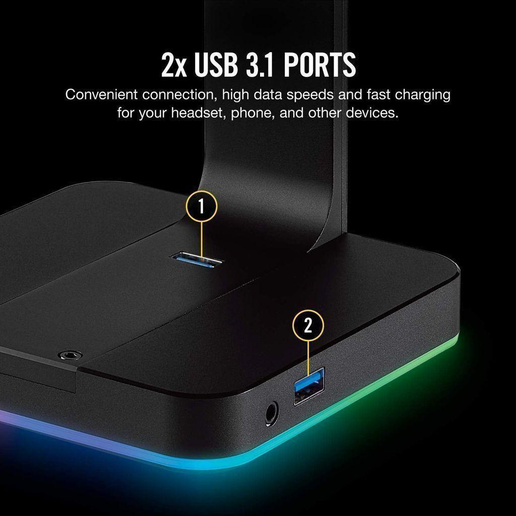Corsair ST100 RGB Premium Headset Stand with 7.1 Surround Sound - 3.5mm and 2xUSB 3.0,Aluminum - Select Tronix