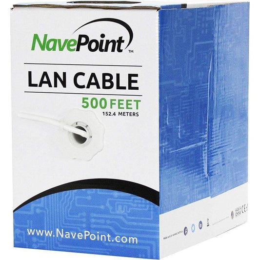 NavePoint Cat6 (CCA), 500ft, White, Solid Bulk Ethernet Cable, 550MHz, 23AWG 4 Pair, Unshielded Twisted Pair (UTP) - Select Tronix