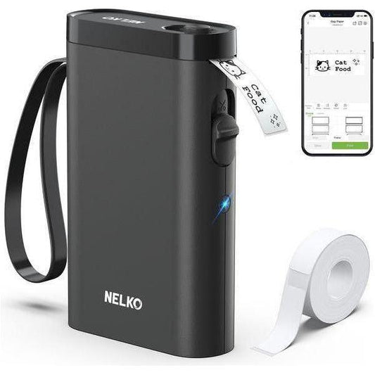 Nelko Label Maker Machine with Tape, P21 Portable Bluetooth Label Printer, Wireless Built-in Cutter Sticker Maker Mini Label Makers with Multiple Templates for Organizing Storage Office Home, Black - Select Tronix