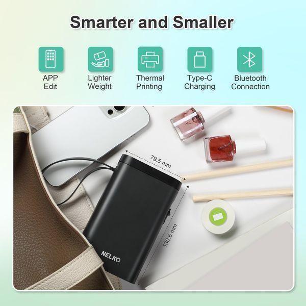 Nelko Label Maker Machine with Tape, P21 Portable Bluetooth Label Printer, Wireless Built-in Cutter Sticker Maker Mini Label Makers with Multiple Templates for Organizing Storage Office Home, Black - Select Tronix