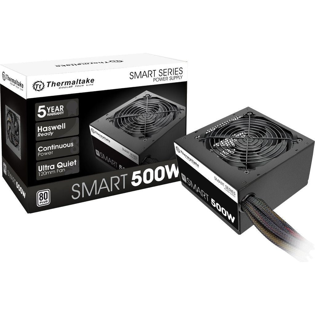 Thermaltake Smart 500W 80+ White Certified PSU, Continuous Power with 120mm Ultra Quiet Cooling Fan, ATX 12V V2.3/EPS 12V Active PFC Power Supply PS-SPD-0500NPCWUS-W - Select Tronix