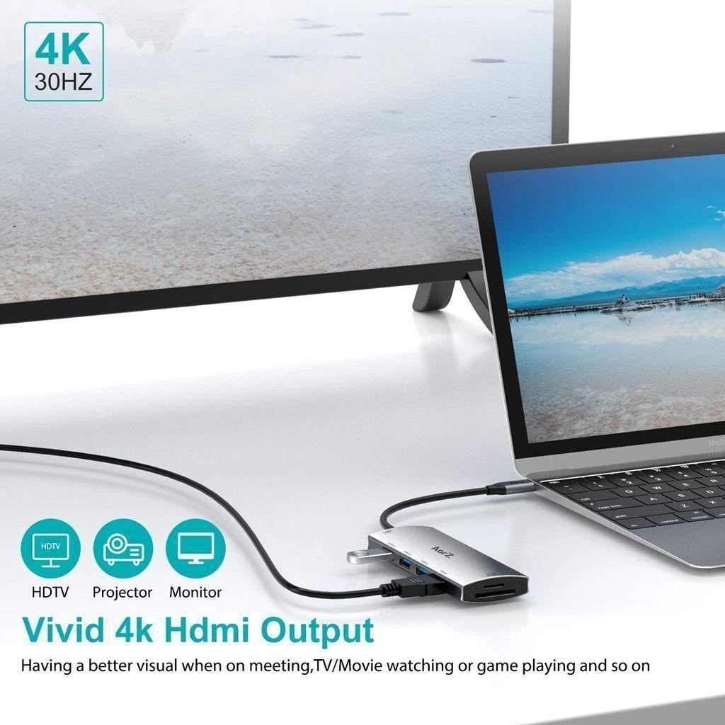 USB C Hub, USB Hub to HDMI Multiport AorZ USB C Dongle Adapter 7 in 1 with 4K HDMI Output,3 USB 3.0 Ports,SD/Micro SD Card Reader,100W PD,Compatible with MacBook Pro Air HP XPS and More Type C Devices - Select Tronix