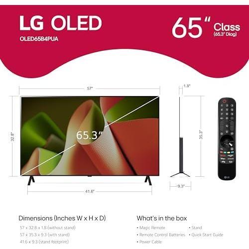 LG 65-Inch Class OLED B4 Series Smart TV 4K Processor Flat Screen with Magic Remote AI-Powered with Alexa Built-in (OLED65B4PUA, 2024)