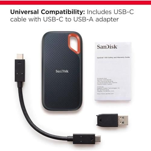 SanDisk 1TB Extreme Portable SSD - Up to 1050MB/s, USB-C, USB 3.2 Gen 2, IP65 Water and Dust Resistance, Updated Firmware - External Solid State Drive - SDSSDE61-1T00-G25