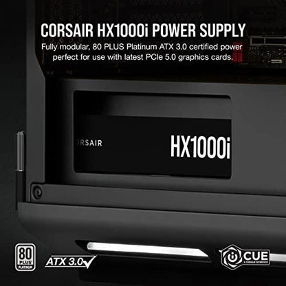 Corsair HX1000i Fully Modular Ultra-Low Noise ATX Power Supply - ATX 3.0 & PCIe 5.0 Compliant - Fluid Dynamic Bearing Fan - CORSAIR iCUE Software Compatible - 80 Plus Platinum Efficiency - Black