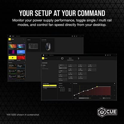 Corsair HX1000i Fully Modular Ultra-Low Noise ATX Power Supply - ATX 3.0 & PCIe 5.0 Compliant - Fluid Dynamic Bearing Fan - CORSAIR iCUE Software Compatible - 80 Plus Platinum Efficiency - Black