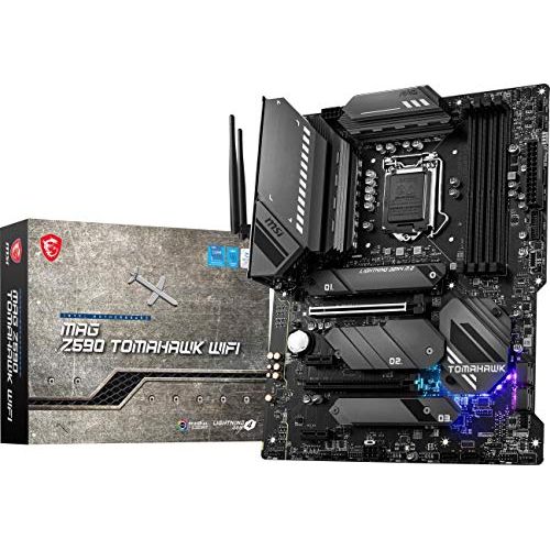 MSI MAG Z590 TOMAHAWK WIFI Gaming Motherboard (ATX, 11th/10th Gen Intel Core, LGA 1200 Socket, DDR4, PCIe 4, CFX, M.2 Slots, USB 3.2 Gen 2, Wi-Fi 6E, DP/HDMI, Mystic Light RGB)