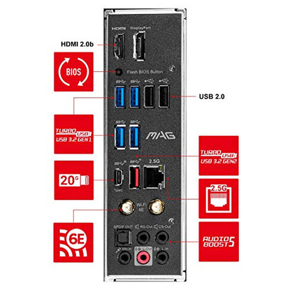 MSI MAG Z590 TOMAHAWK WIFI Gaming Motherboard (ATX, 11th/10th Gen Intel Core, LGA 1200 Socket, DDR4, PCIe 4, CFX, M.2 Slots, USB 3.2 Gen 2, Wi-Fi 6E, DP/HDMI, Mystic Light RGB)