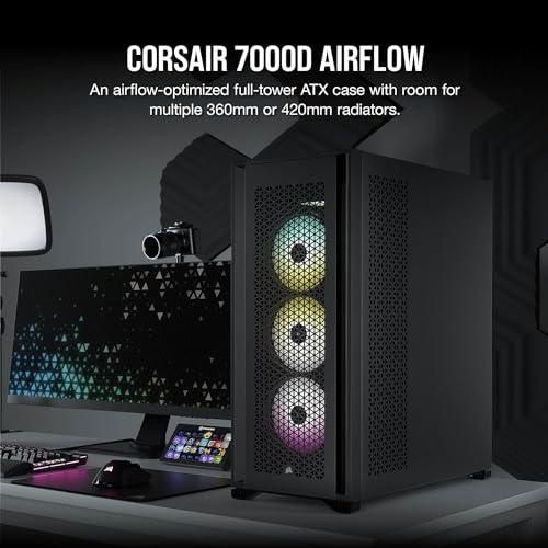 CORSAIR 7000D AIRFLOW Full-Tower ATX PC Case – High-Airflow Front Panel – Spacious Interior – Easy Cable Management – 3x 140mm AirGuide Fans with PWM Repeater Included – Black