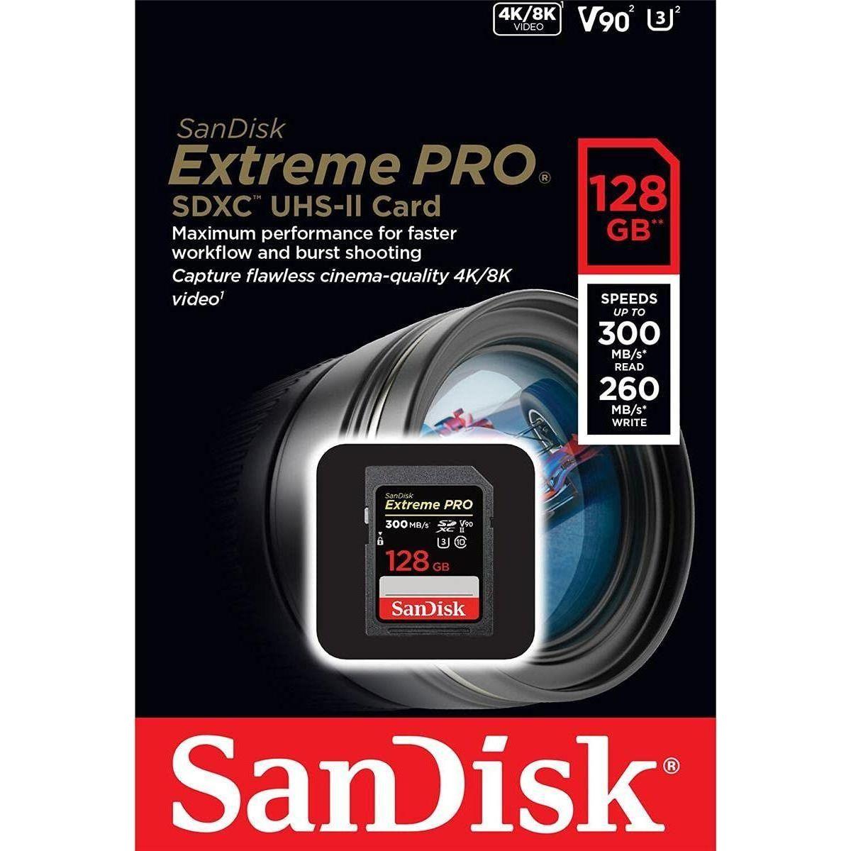 SanDisk 128GB Extreme PRO SDXC UHS-II Memory Card - C10, U3, V90, 8K, 4K, Full HD Video, SD Card - SDSDXDK-128G-GN4IN