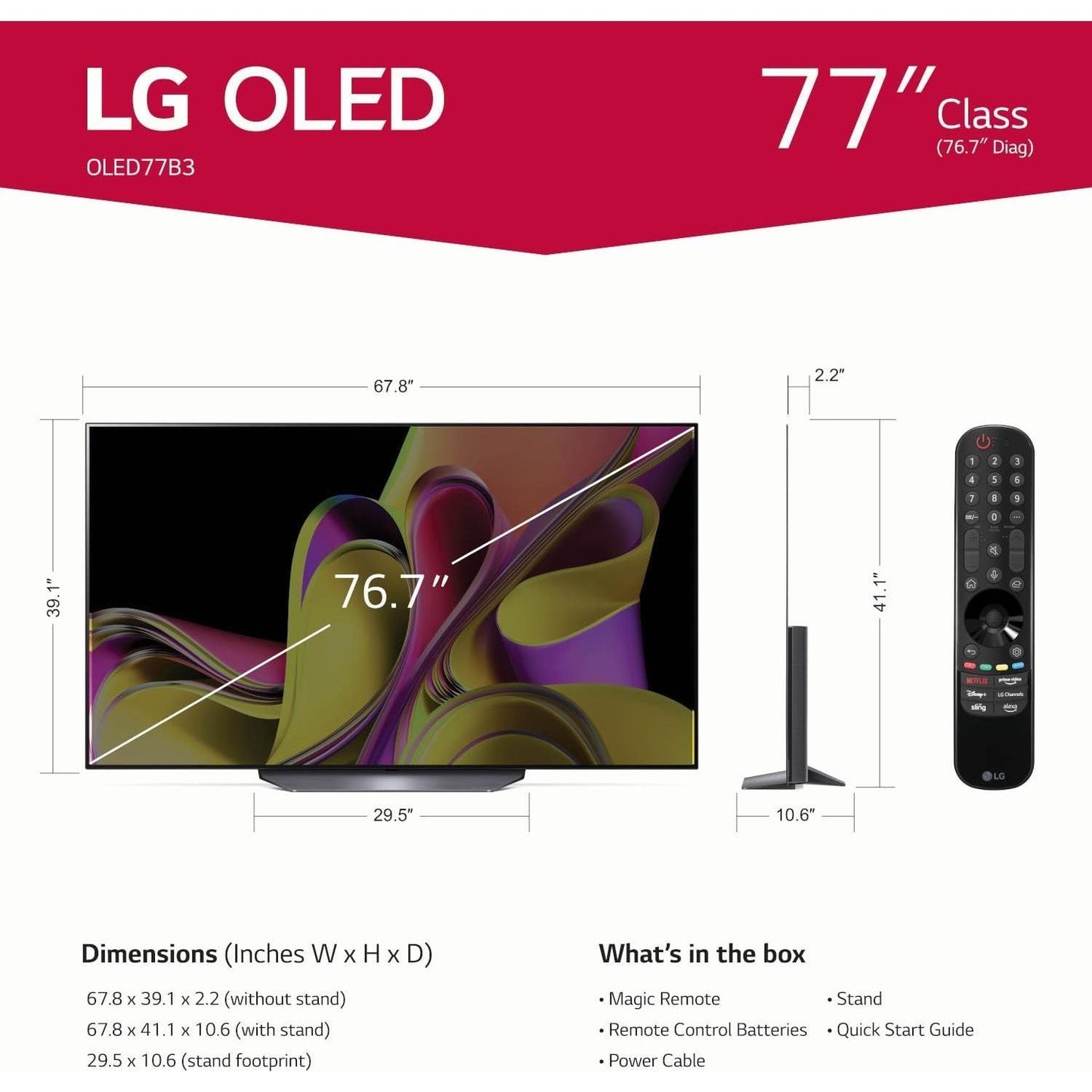 LG B3 Series 77-Inch Class OLED Smart TV OLED77B3PUA, 2023 - AI-Powered 4K TV, Alexa Built-in, Black