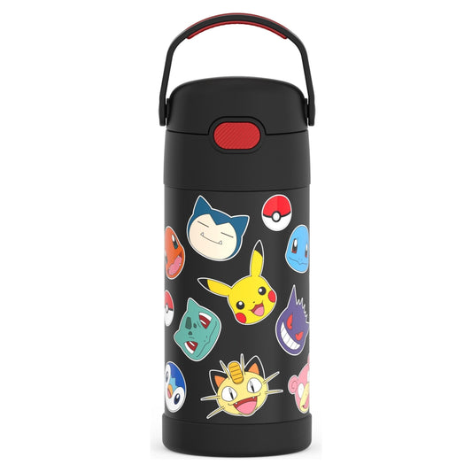 THERMOS FUNTAINER Water Bottle with Straw - 12 Ounce, Pokémon - Kids Stainless Steel Vacuum Insulated Water Bottle with Lid