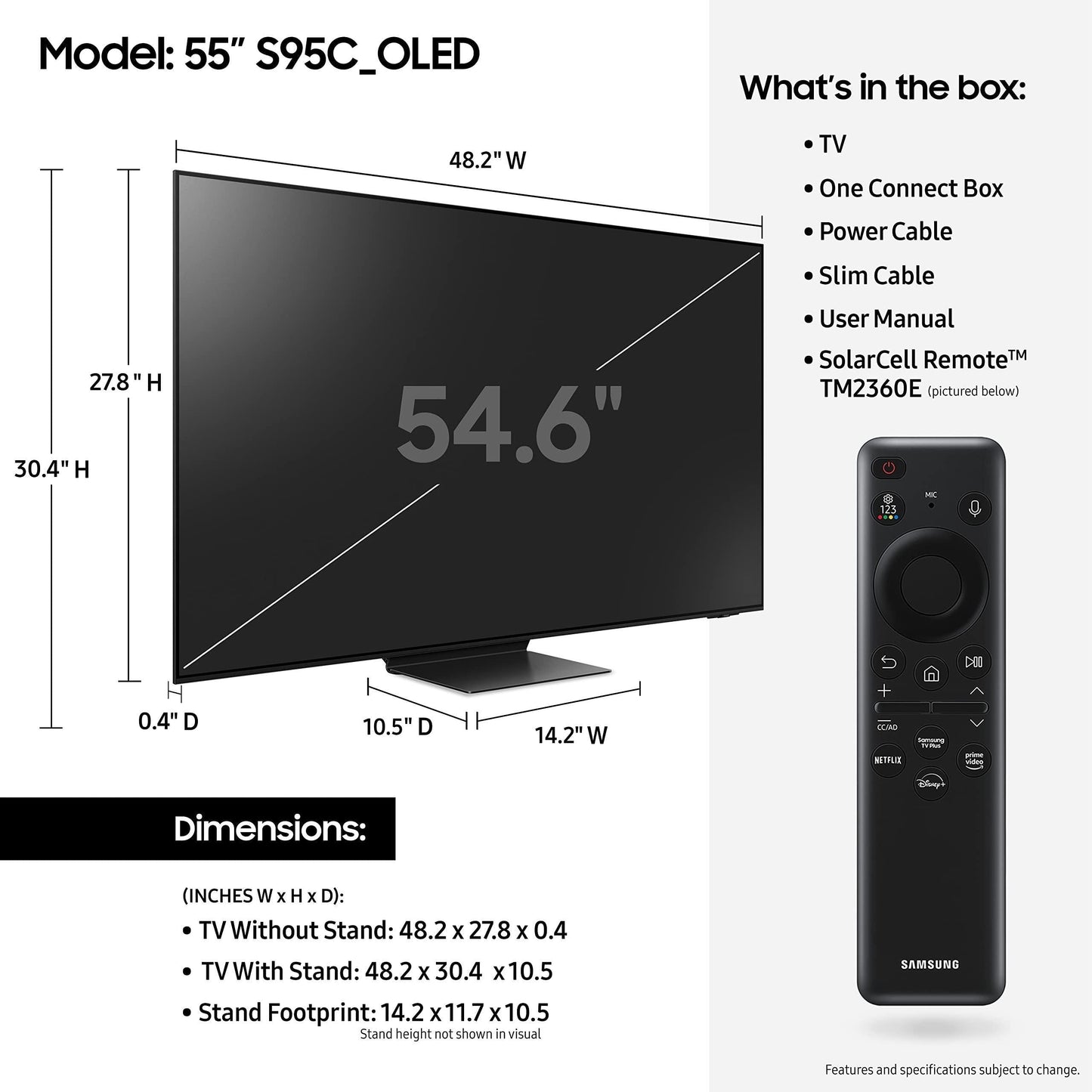 SAMSUNG 55-Inch Class OLED 4K S95C Series Quantum HDR Smart TV w/Dolby Atmos, Object Tracking Sound+, Q Symphony, Motion Xcelerator Turbo Pro, Gaming Hub, Alexa Built-in (QN55S95C)